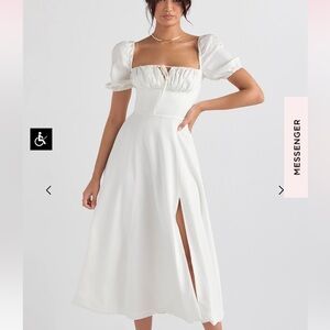 House of CB White Puff Sleeve Midi Dress with Front Slit